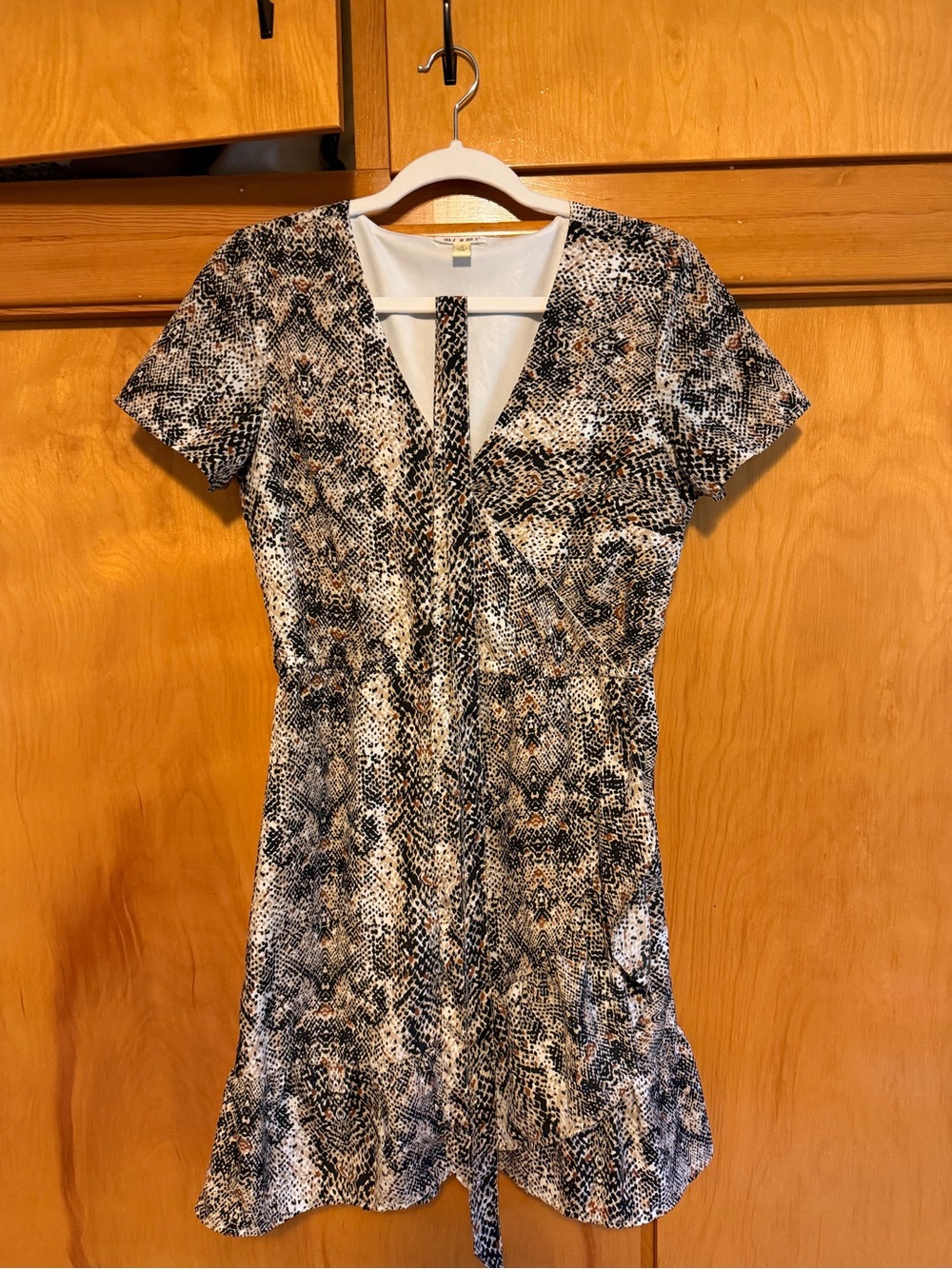 miami Snake-Print Short Sleeve V-Neck Dress in Black and Brown